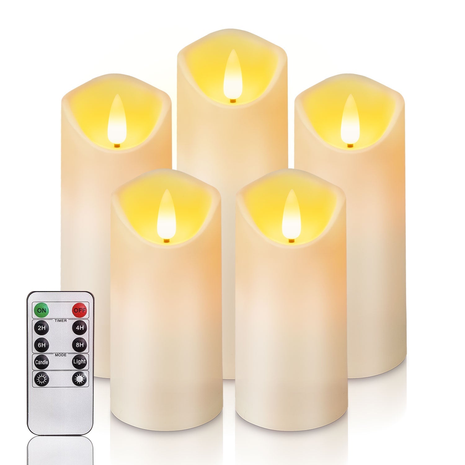 Aki Flameless LED Candles - Set of 5 Ivory Battery Operated Candles with Remote Timers