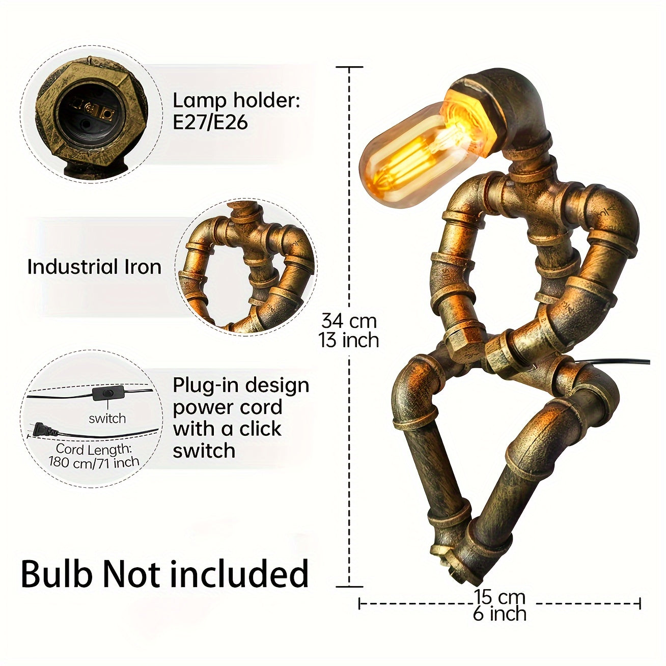 Halfdan Steampunk Robot Pipe Desk Lamp