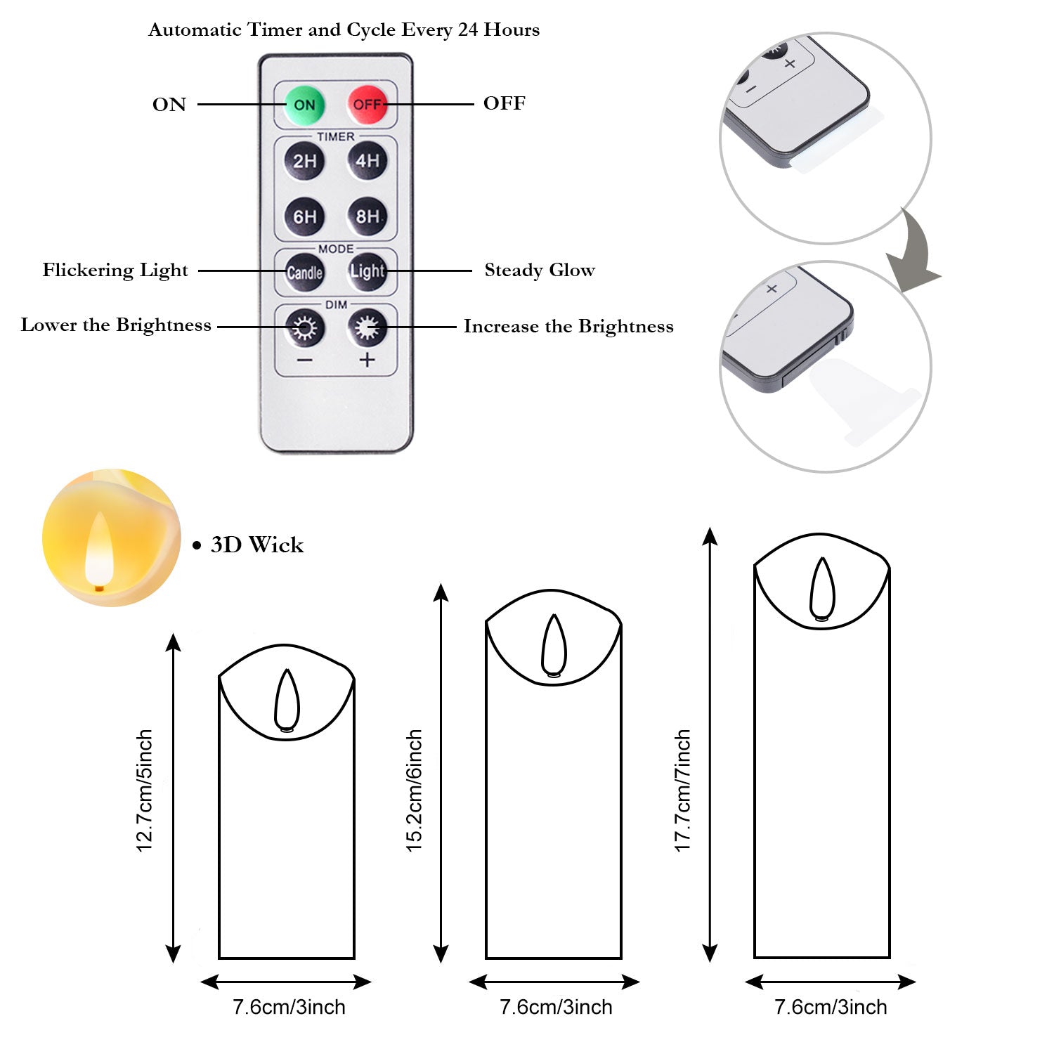 Aki Flameless LED Candles - Set of 5 Ivory Battery Operated Candles with Remote Timers