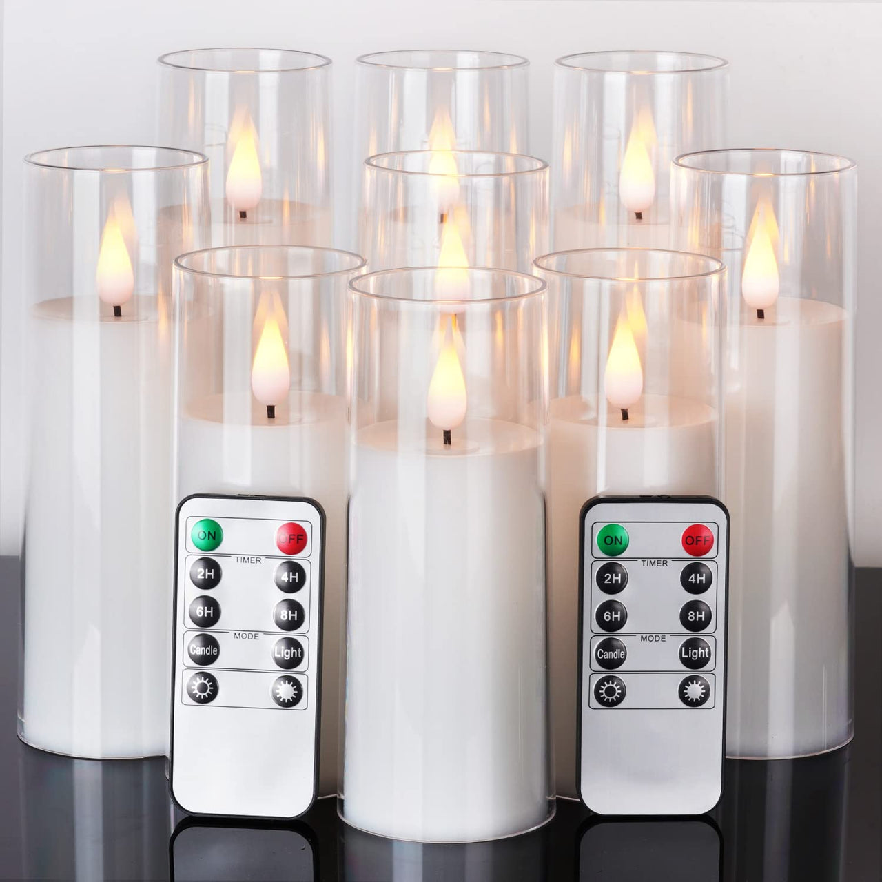 Aya Pure White Flameless Candles - Battery Operated LED Pillar Set of 9 with Remote Control & Timer