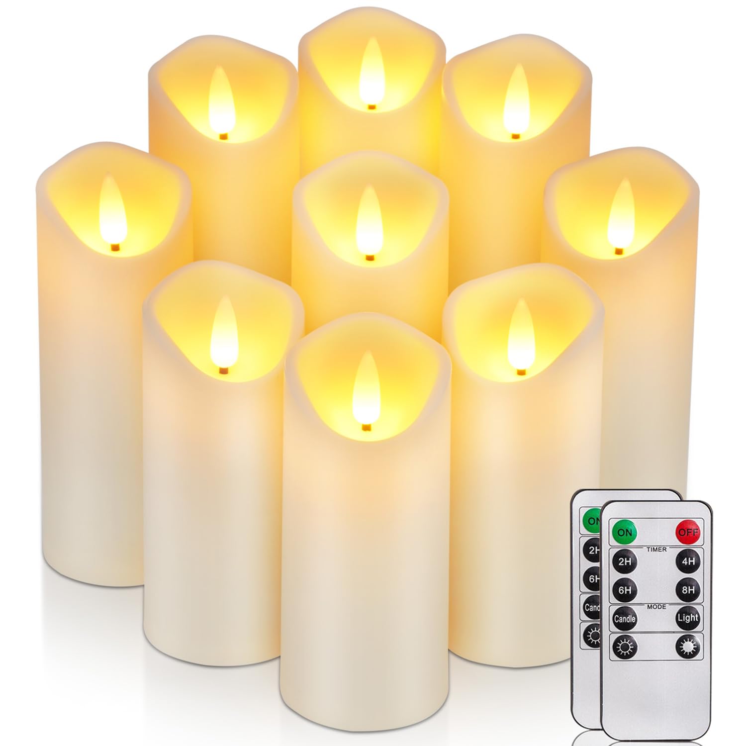 Emi Flameless LED Candles with Remote Control – 9-Piece Ivory Set, Battery-Powered