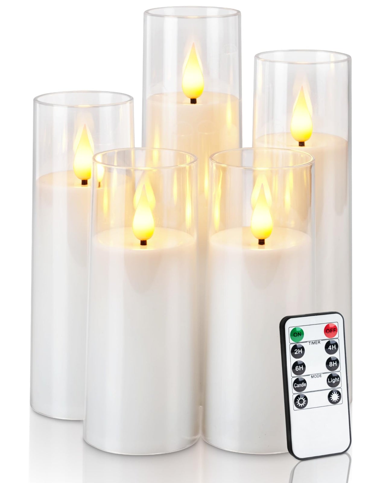 Akemi White Flameless Candles - Battery Operated, LED Pillar Set of 5 with Remote Control and Timer