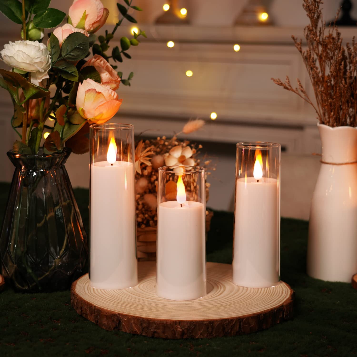 Aya Pure White Flameless Candles - Battery Operated LED Pillar Set of 9 with Remote Control & Timer