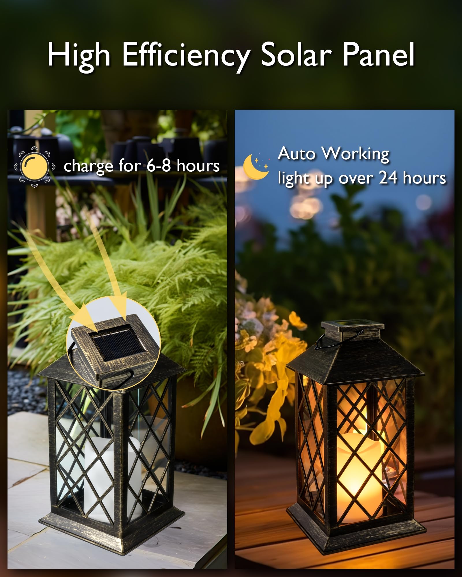 Asahi Bronze Solar Lanterns with Flickering Flameless Candles - Set of 2