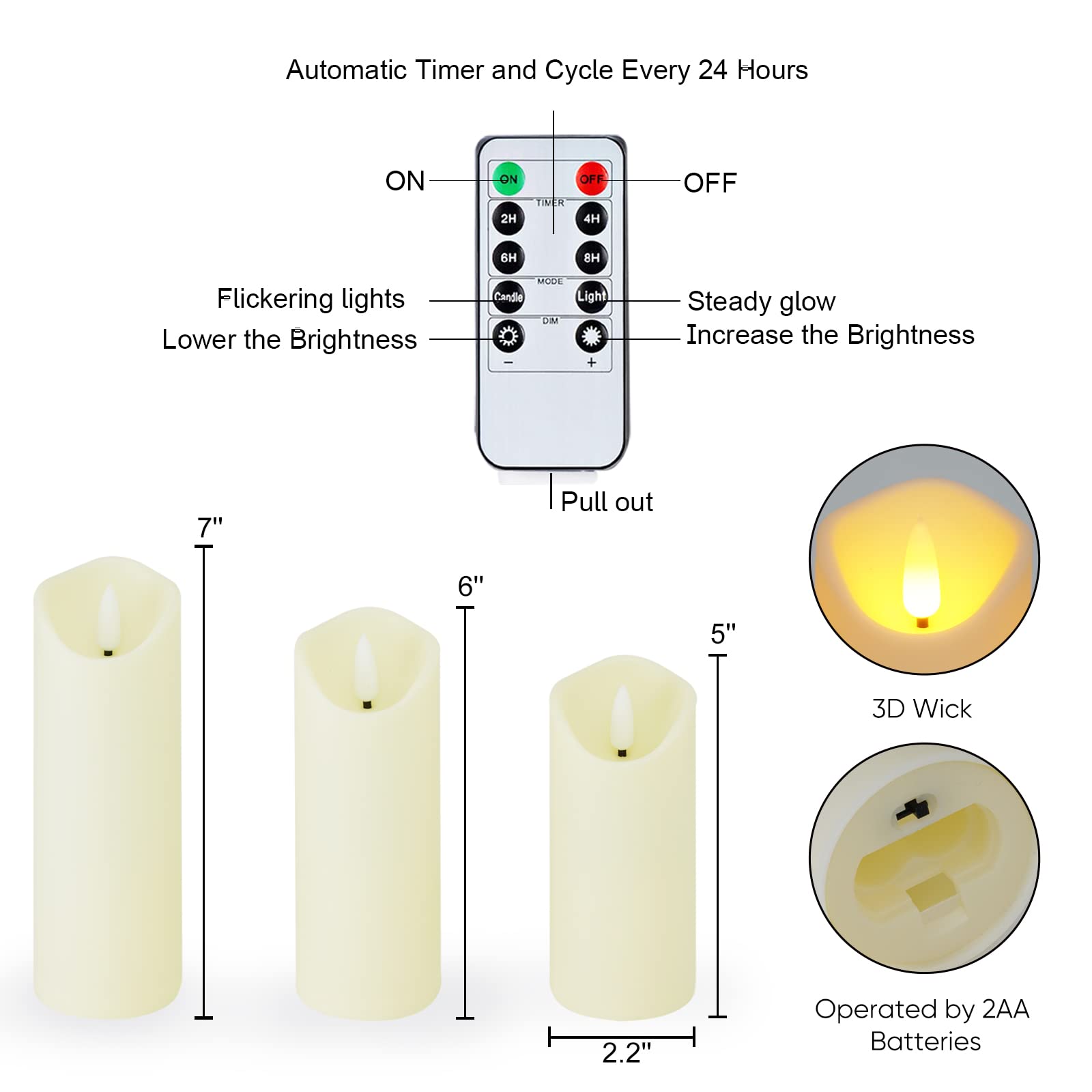 Emi Flameless LED Candles with Remote Control – 9-Piece Ivory Set, Battery-Powered