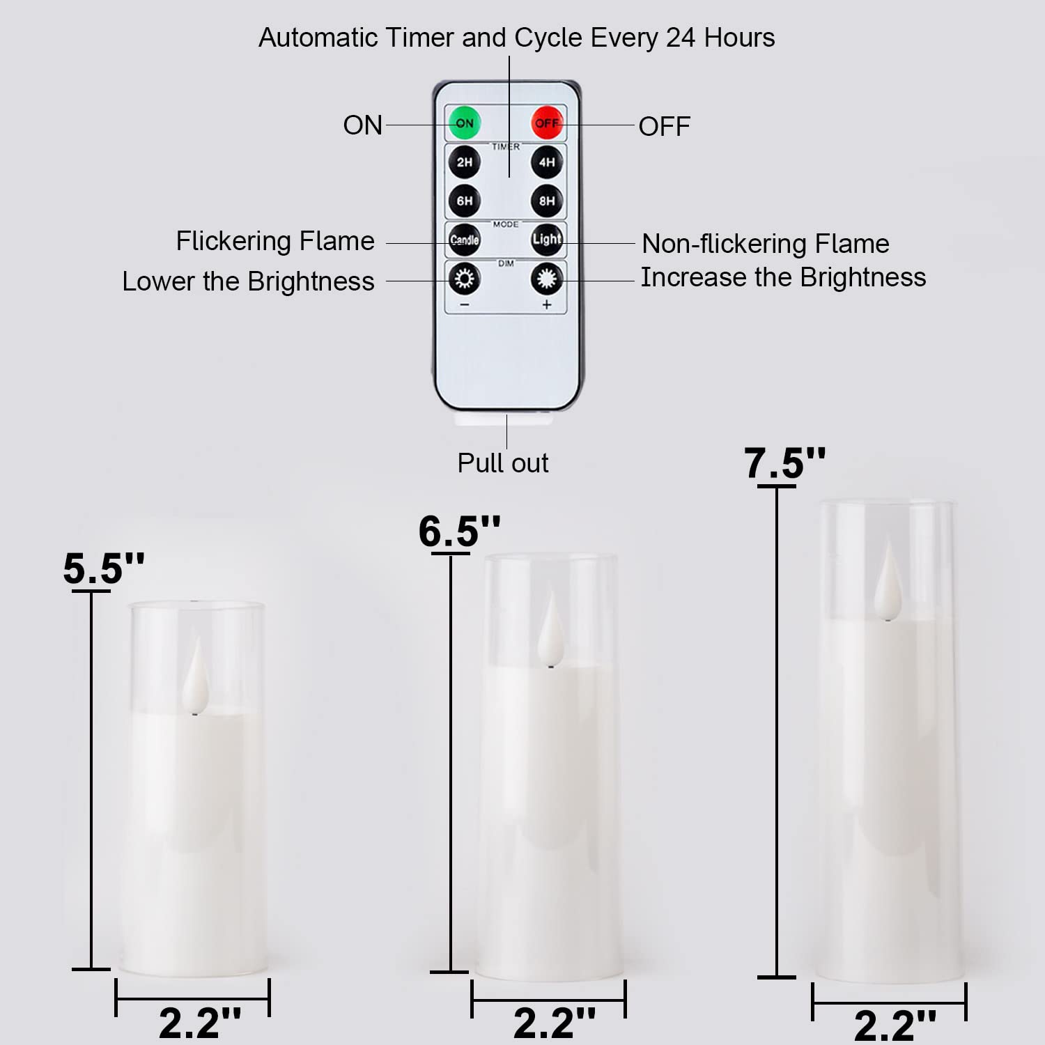 Aya Pure White Flameless Candles - Battery Operated LED Pillar Set of 9 with Remote Control & Timer