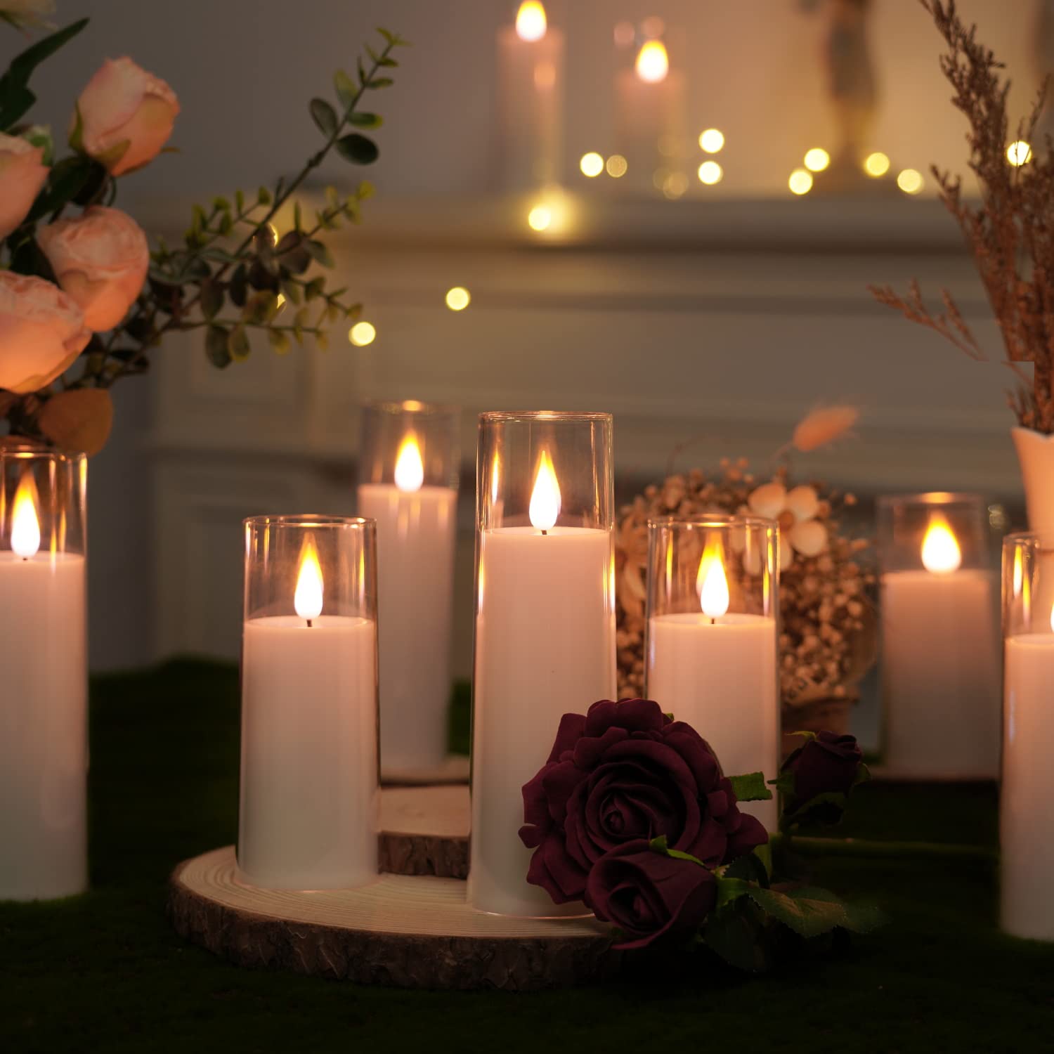 Aya Pure White Flameless Candles - Battery Operated LED Pillar Set of 9 with Remote Control & Timer